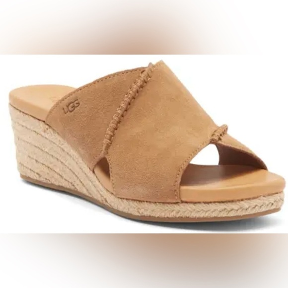 UGG Taia Wedge Slide Sandals - Suede (For Women) Chestnut Sz 8 - Picture 3 of 13